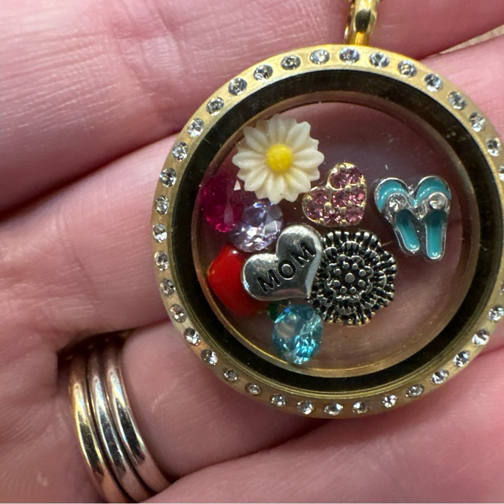 Elegant Gold Locket Necklace with Colorful Charms